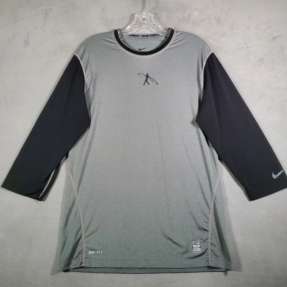 Nike Pro Combat Shirt Mens M Gray Fitted‎ Dri Fit Raglan Sleeve Baseball Active
